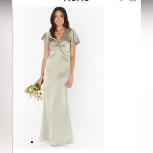 Show me your mumu Rome Twist Gown Moss Green Luxe Satin